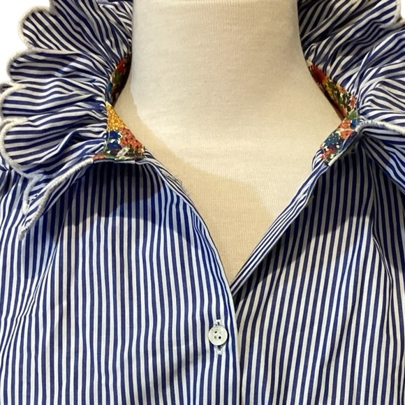 NWT Balzac Paris Chemise Leonor Blue Striped Ruffle Collar Blouse Sz - Picture 3 of 16